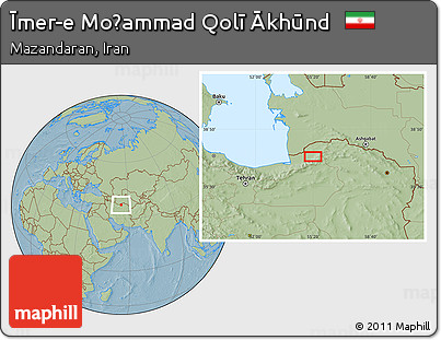 Savanna Style Location Map of Īmer-e Moḩammad Qolī Ākhūnd, hill shading