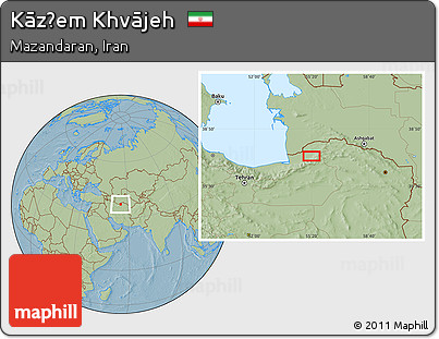 Savanna Style Location Map of Kāz̧em Khvājeh, hill shading