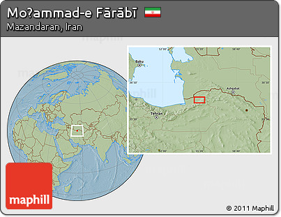 Savanna Style Location Map of Moḩammad-e Fārābī, hill shading