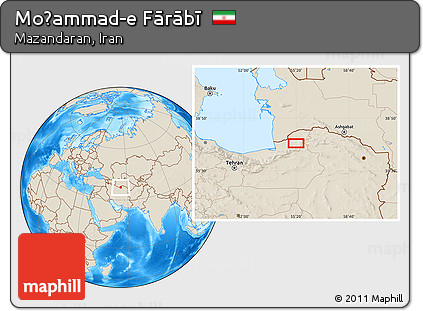 Shaded Relief Location Map of Moḩammad-e Fārābī