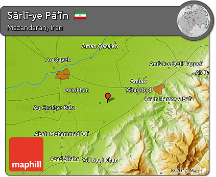 Physical Map of Sārlī-ye Pā'īn