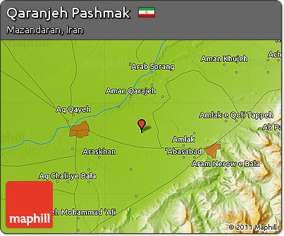Physical Map of Qaranjeh Pashmak