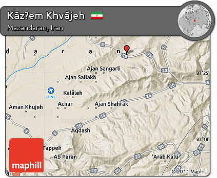 Shaded Relief Map of Kāz̧em Khvājeh