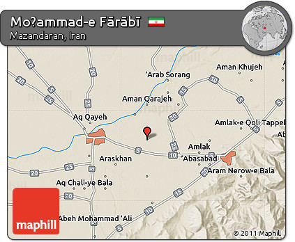 Shaded Relief Map of Moḩammad-e Fārābī