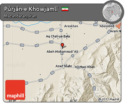 Shaded Relief Map of Pūrjān-e Khowjamlī
