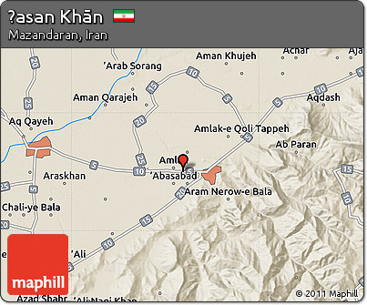 Shaded Relief Map of Ḩasan Khān