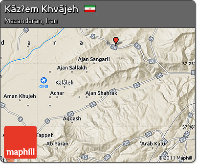 Shaded Relief Map of Kāz̧em Khvājeh