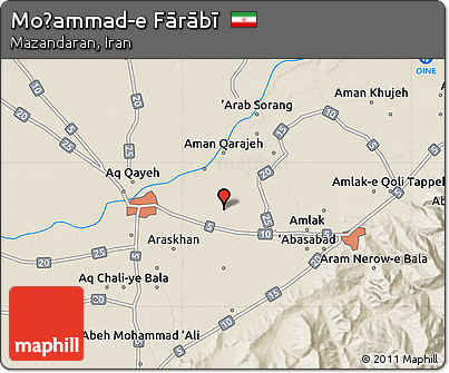 Shaded Relief Map of Moḩammad-e Fārābī