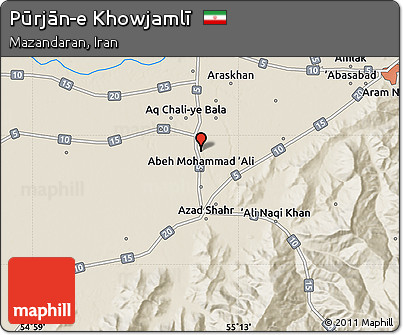 Shaded Relief Map of Pūrjān-e Khowjamlī