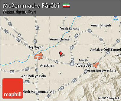 Shaded Relief Map of Moḩammad-e Fārābī