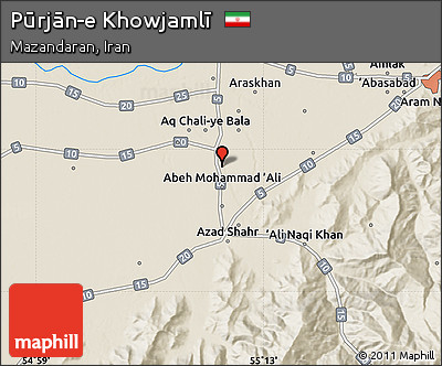 Shaded Relief Map of Pūrjān-e Khowjamlī