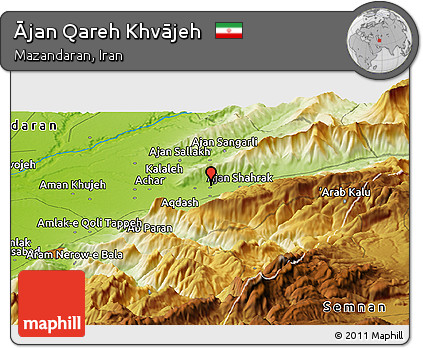 Physical Panoramic Map of Ājan Qareh Khvājeh