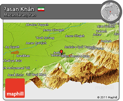 Physical Panoramic Map of Ḩasan Khān
