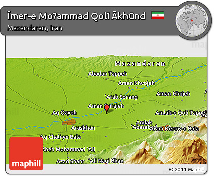 Physical Panoramic Map of Īmer-e Moḩammad Qolī Ākhūnd