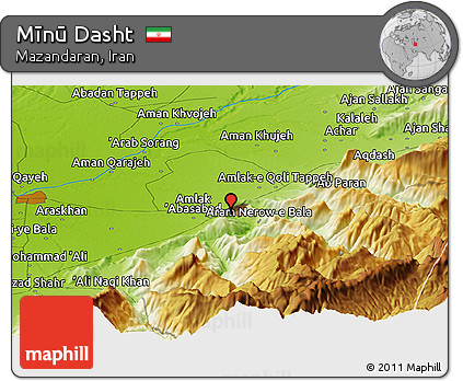 Physical Panoramic Map of Mīnū Dasht