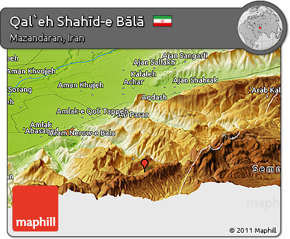 Physical Panoramic Map of Qal`eh Shahīd-e Bālā
