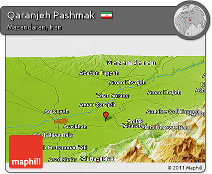 Physical Panoramic Map of Qaranjeh Pashmak