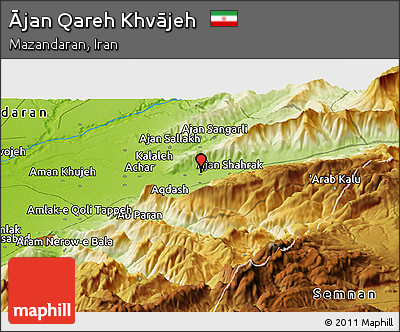 Physical Panoramic Map of Ājan Qareh Khvājeh