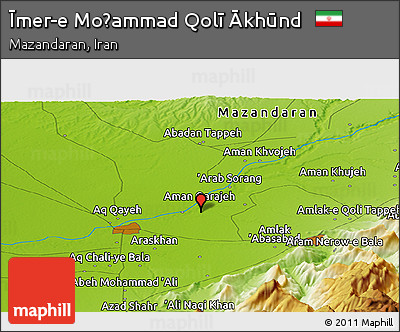Physical Panoramic Map of Īmer-e Moḩammad Qolī Ākhūnd