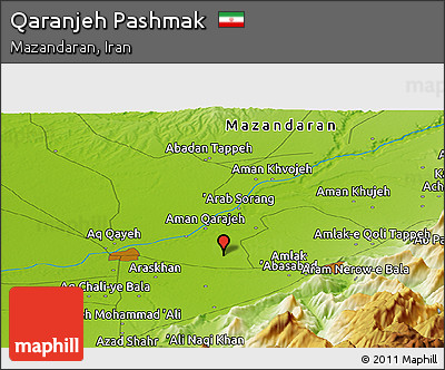 Physical Panoramic Map of Qaranjeh Pashmak