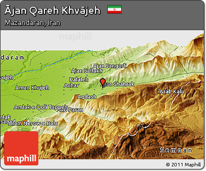 Physical Panoramic Map of Ājan Qareh Khvājeh