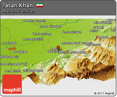 Physical Panoramic Map of Ḩasan Khān