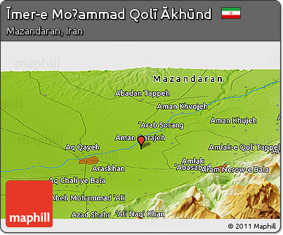 Physical Panoramic Map of Īmer-e Moḩammad Qolī Ākhūnd