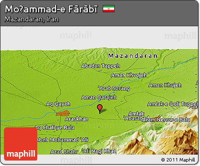 Physical Panoramic Map of Moḩammad-e Fārābī