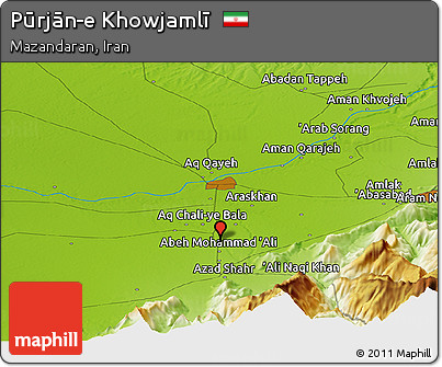 Physical Panoramic Map of Pūrjān-e Khowjamlī