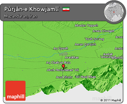 Political Panoramic Map of Pūrjān-e Khowjamlī