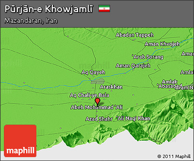 Political Panoramic Map of Pūrjān-e Khowjamlī