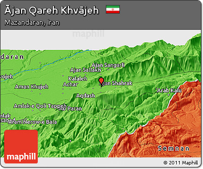 Political Panoramic Map of Ājan Qareh Khvājeh