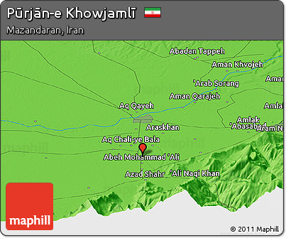 Political Panoramic Map of Pūrjān-e Khowjamlī
