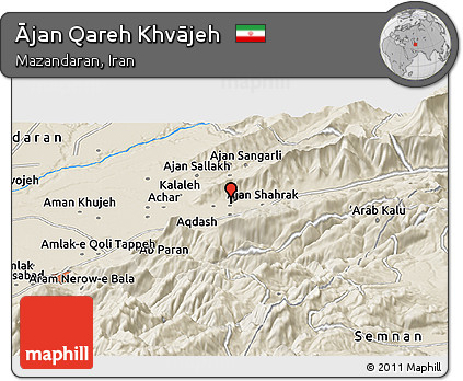 Shaded Relief Panoramic Map of Ājan Qareh Khvājeh