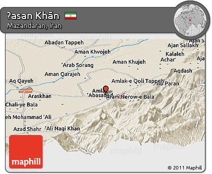 Shaded Relief Panoramic Map of Ḩasan Khān