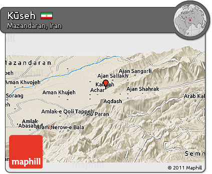 Shaded Relief Panoramic Map of Kūseh