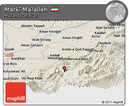 Shaded Relief Panoramic Map of Markī Maḩalleh
