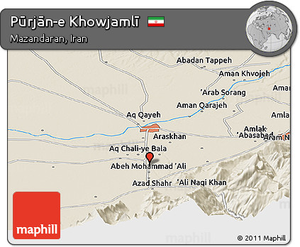 Shaded Relief Panoramic Map of Pūrjān-e Khowjamlī