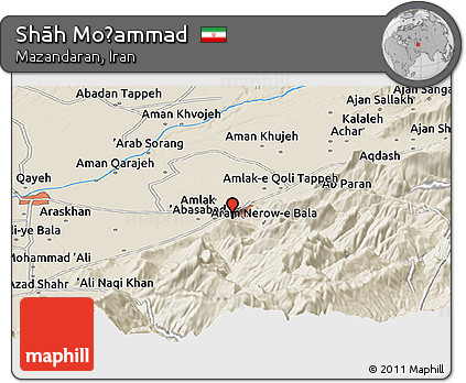 Shaded Relief Panoramic Map of Shāh Moḩammad