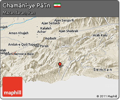 Shaded Relief Panoramic Map of Chamānī-ye Pā'īn