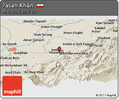 Shaded Relief Panoramic Map of Ḩasan Khān