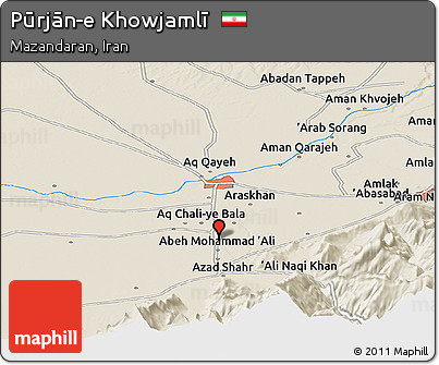 Shaded Relief Panoramic Map of Pūrjān-e Khowjamlī