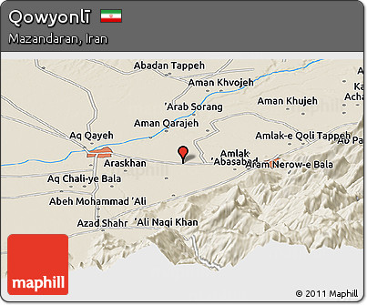 Shaded Relief Panoramic Map of Qowyonlī