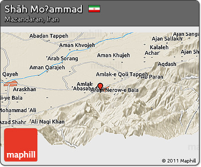 Shaded Relief Panoramic Map of Shāh Moḩammad