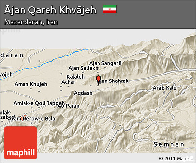 Shaded Relief Panoramic Map of Ājan Qareh Khvājeh