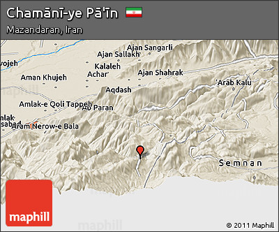 Shaded Relief Panoramic Map of Chamānī-ye Pā'īn