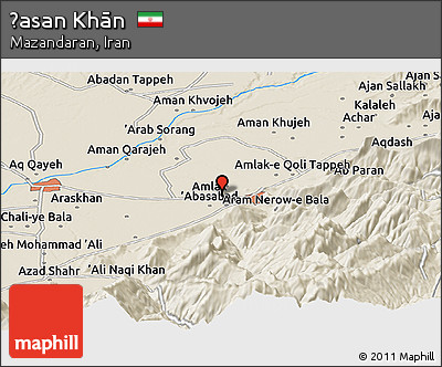 Shaded Relief Panoramic Map of Ḩasan Khān