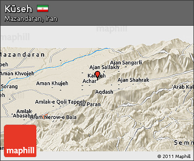 Shaded Relief Panoramic Map of Kūseh