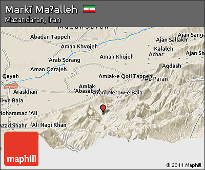 Shaded Relief Panoramic Map of Markī Maḩalleh