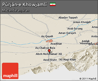 Shaded Relief Panoramic Map of Pūrjān-e Khowjamlī